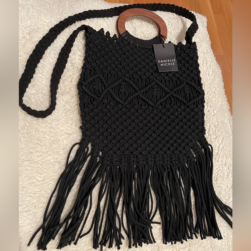 THE SUMMER BAG Danielle Nicole macrame handbag wooden handle handmade in India